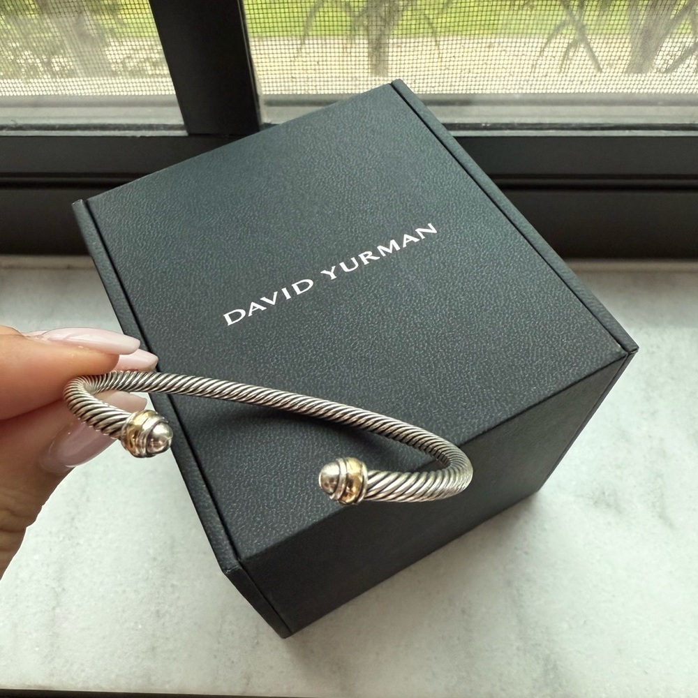 DY 4mm Silver and Gold Cable Cuff Bracelet size small but it adjustable